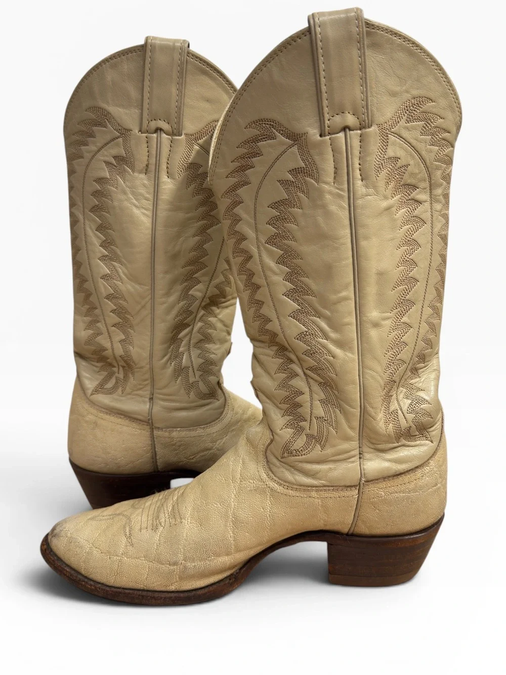 Justin Leather Western Cowboy Boots Beige Elephant Hide Vintage Mens Size 8
